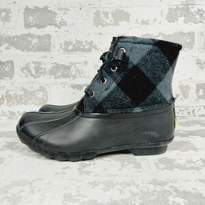New Sperry Black Plaid Waterproof Lace Up Duck Boots W67